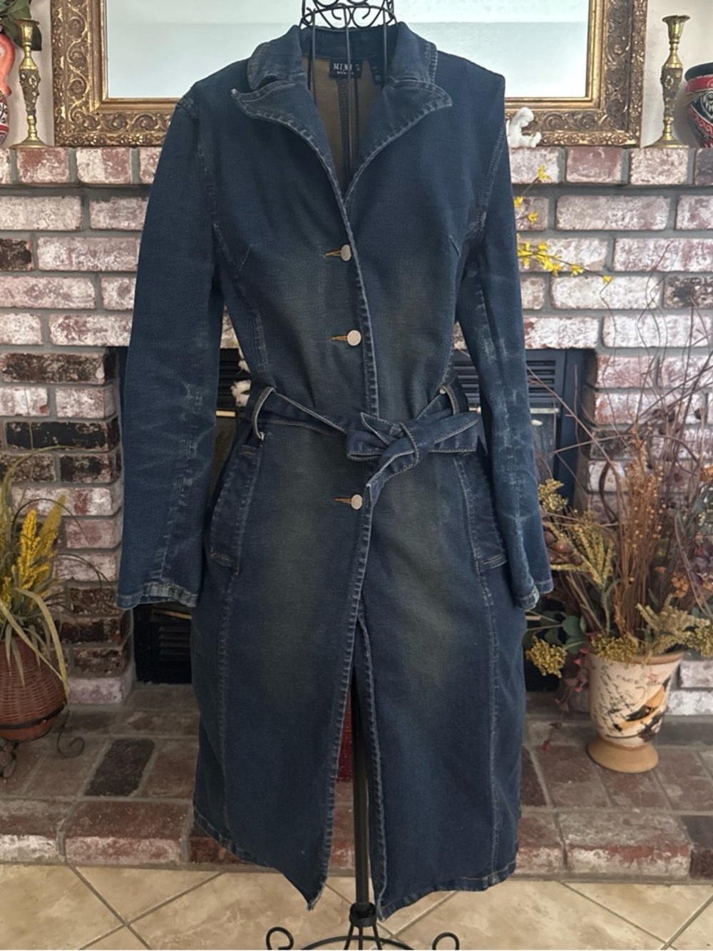Vtg Y2K Mix It Women’s Denim Button Up Trench Coat Sz 4